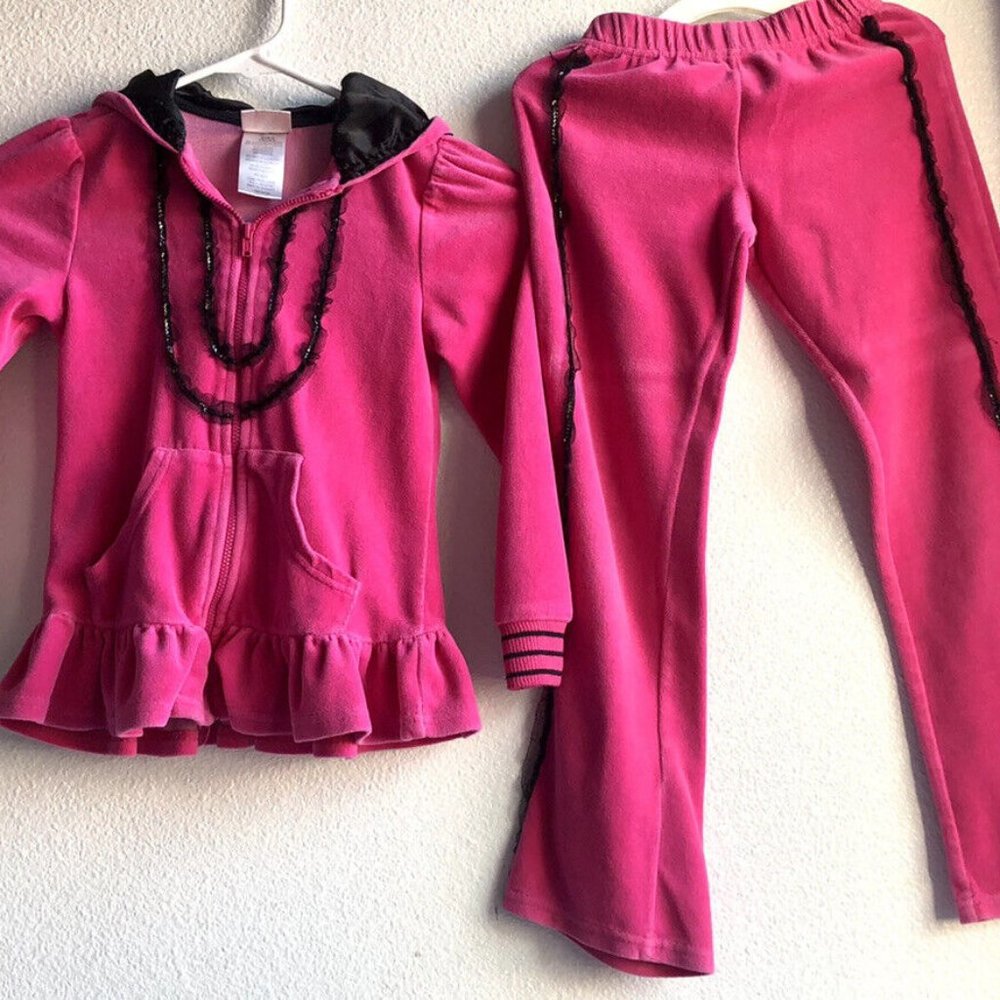Nanette Girls Pink Sweatshirt Ruffles Hoodie Sweatpants Set Size 6